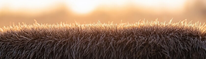Poster - Frozen grassy field highlighted by a golden sunrise in the morning