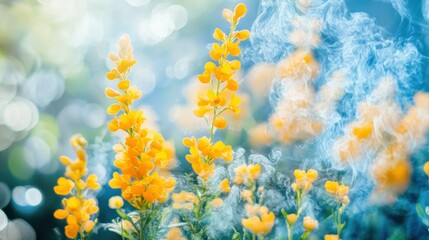 Poster - Bright yellow flowers in the blurry beautiful sunlight of a day