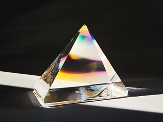 Poster - Crystal pyramid refracting light, casting rainbow spectrum. (1)