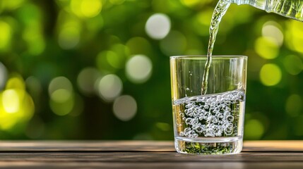 Poster - Clean water is being poured into a clear glass for refreshment