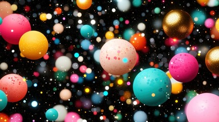 Poster - Colorful spherical objects float against a dark starfilled background