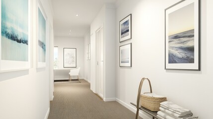 Poster - A long corridor showcases artwork and minimalist home decor elements gracefully