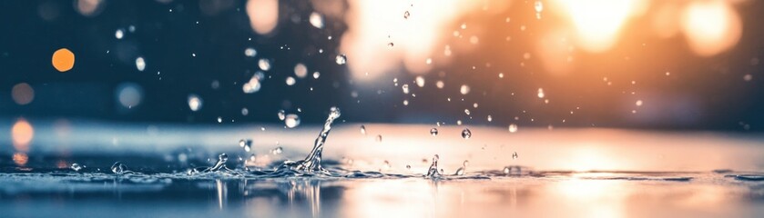 Poster - Splashing water droplets reflecting light on the water surface in nature