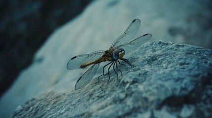 Aufkleber - A Detailed Close Up Picture of a Dragonfly on a Rock