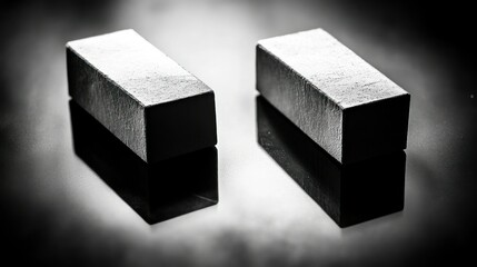 Poster - Two Metallic Rectangular Blocks Resting On A Reflective Surface