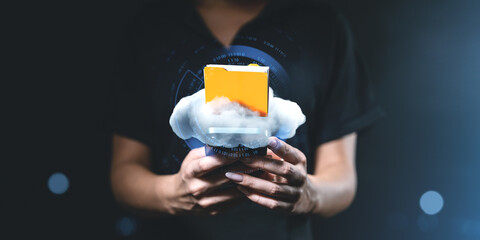 Poster - cloud data storage concept with digital folder.