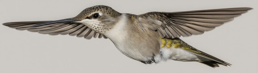 Poster - A small bird is flying with outstretched wings gracefully