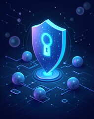 Poster - a digital shield with a keyhole icon represents cyber security 