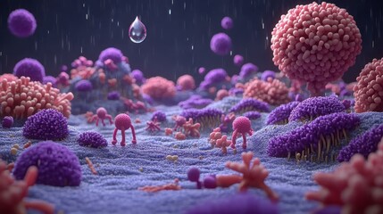 Poster - Colorful microscopic organisms appear in a surreal imaginative landscape