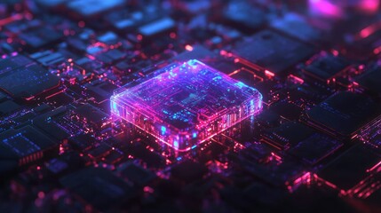 Poster - Close up of illuminated computer processor on circuit board