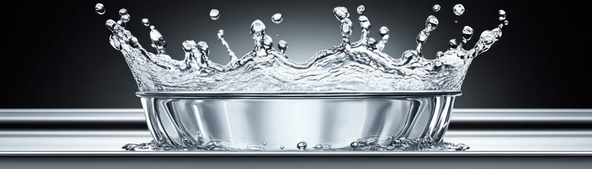 Poster - A silver bowl with water splashing upward creatively