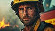 © Olga - Brave Blue-Collar Firefighter Wearing Hard Hat in Emergency Situation