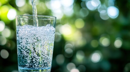 Poster - A glass of water is being filled with a clear liquid