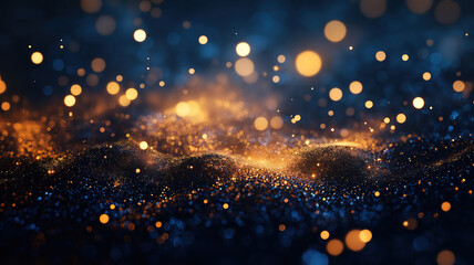 Poster - Stunning gold and dark blue fireworks with a soft bokeh effect, capturing the magic of the New Year