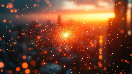 Poster - Glowing sparkler creating a magical contrast against busy city lights and night atmosphere