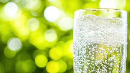 Poster - A tall glass filled with sparkling water stands in greenery