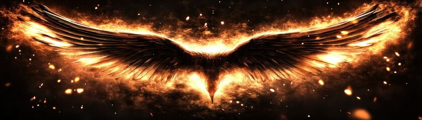 Poster - A stylized illustration of fiery wings emanating light and energy