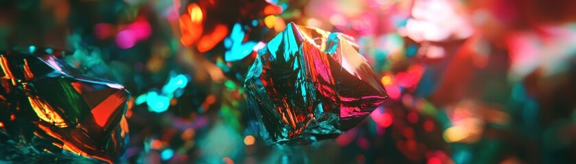 Poster - Beautiful iridescent faceted crystals shining in a vibrant and colorful display
