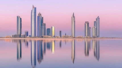 Poster - Modern city skyline with reflections in the tranquil calm water