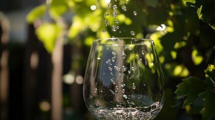 Poster - Clear water droplets fall into a transparent glass in nature