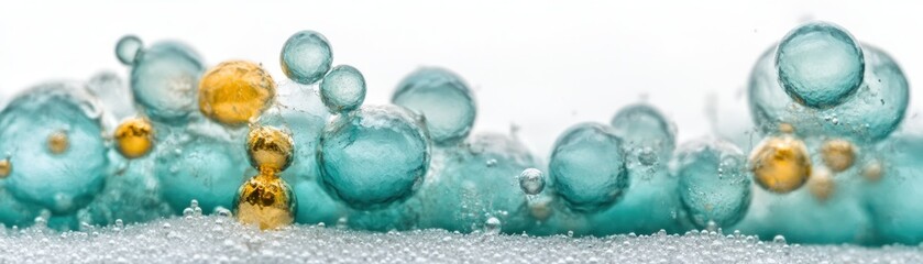 Poster - Colorful transparent spheres of different sizes appear together against white
