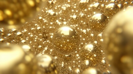 Poster - A collection of golden spheres with reflective and textured surfaces