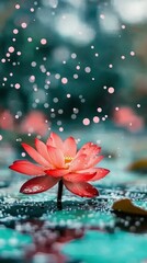 Poster - A vibrant pink lotus flower blooming in a pond water