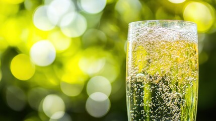 Poster - A tall glass of bubbly beverage shown in bright sunlight