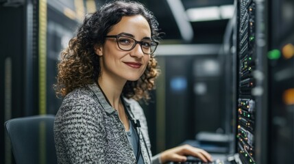 Poster - A smiling woman works in a technology data center