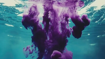 Poster - Purple ink mixing and spreading in clear bluish water