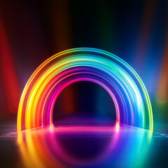Aufkleber - Glowing rainbow arc, radiating neon colors on dark backdrop. Modern and vibrant design.