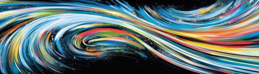 Poster - Colorful abstract swirls of bright hues on a dark backdrop