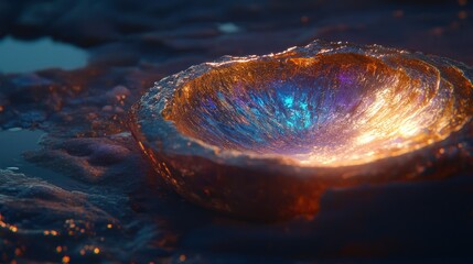 Poster - A luminous glowing bowl resting on a textured surface