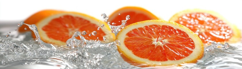 Poster - Sliced citrus fruit pieces submerged with water splashes gracefully
