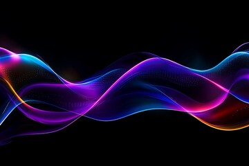 Poster - Abstract colorful glowing wave on black background.