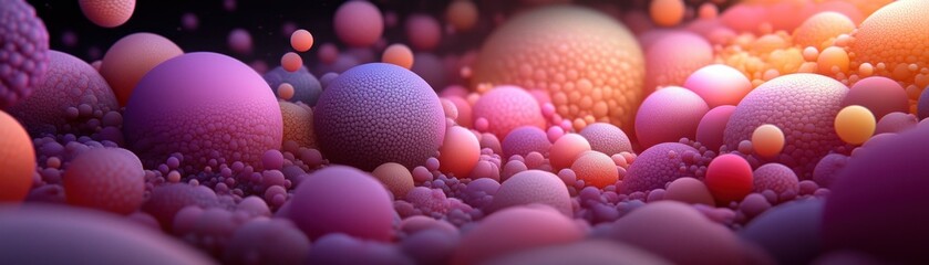 Poster - A panoramic view of colorful textured spherical formations is shown