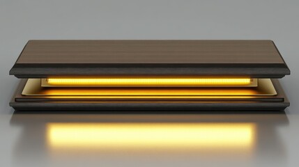 Poster - Illuminated wooden structure with warm light and a reflective surface