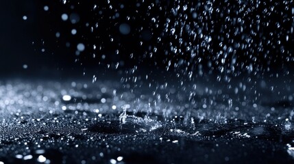 Poster - Falling water droplets splashing onto a dark textured surface