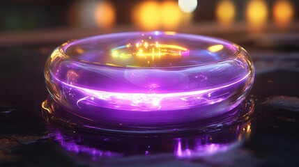 Poster - A glowing futuristic purple and yellow circular illuminated object