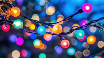 Poster - Colorful string lights illuminating against a blurred background of bokeh