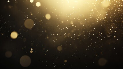Poster - Bright golden light particles floating in a dark atmosphere space