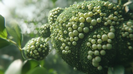 Poster - A macro image of green spherical organic shapes with spheres