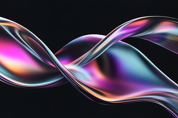 Poster - Abstract iridescent liquid swirls on black background.