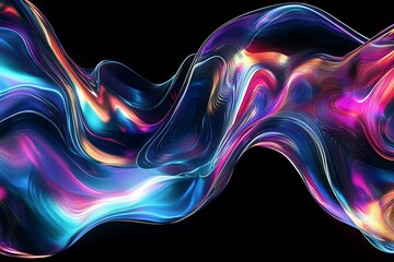 Aufkleber - Abstract colorful liquid wave flowing on black background.