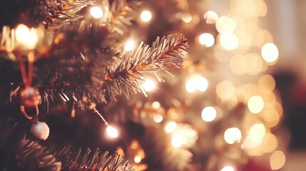 Poster - Festive decorated Christmas tree illuminated with bright glowing lights everywhere