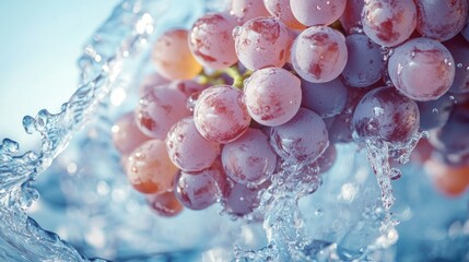 Poster - A fresh bunch of grapes submerged in swirling crystal water