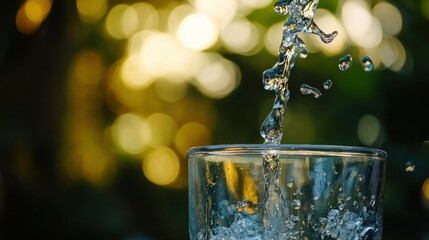 Poster - Fresh water pouring into a glass with lovely background blur