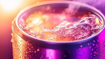 Poster - Close up view of a bubbly drink inside a can