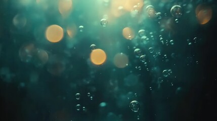 Poster - Floating bubbles with soft bokeh create an underwater ethereal scene