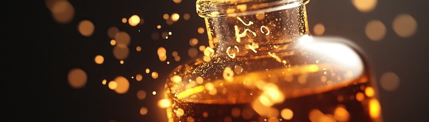 Aufkleber - A close up of a partially filled glass bottle and sparkle effects